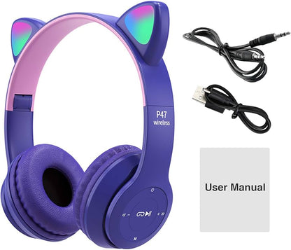 P47 Cute Cat Ear Bluetooth Headset Wireless Over