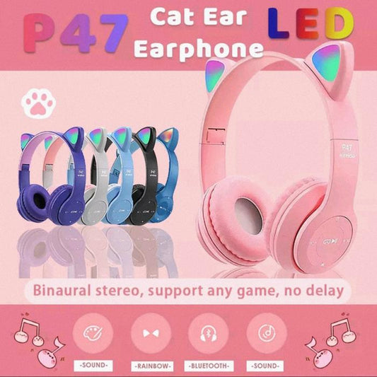 P47 Cute Cat Ear Bluetooth Headset Wireless Over