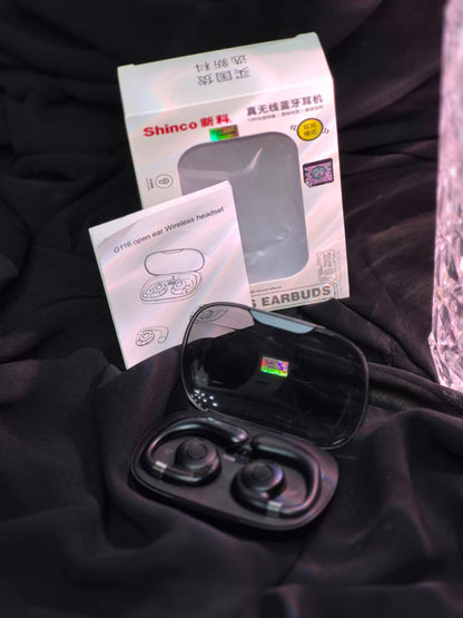 Shinco G116 Open-Ear Wireless Headset - Non-In-Ear Sports Earbuds for Running and Cycling (Black)