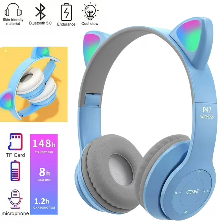 P47 Cute Cat Ear Bluetooth Headset Wireless Over