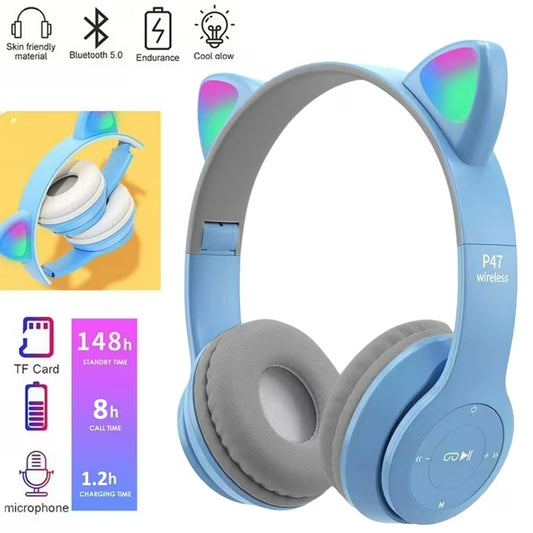 P47 Cute Cat Ear Bluetooth Headset Wireless Over