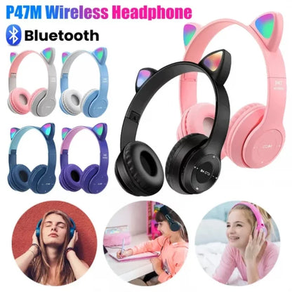P47 Cute Cat Ear Bluetooth Headset Wireless Over